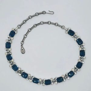 *Beautiful* LISNER Montana Blue & Clear Rhinestone Silver Tone Vintage Necklace